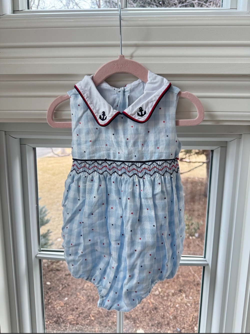 Bell Bird classic Nautical Blue Baby Romper with Anchor Collar